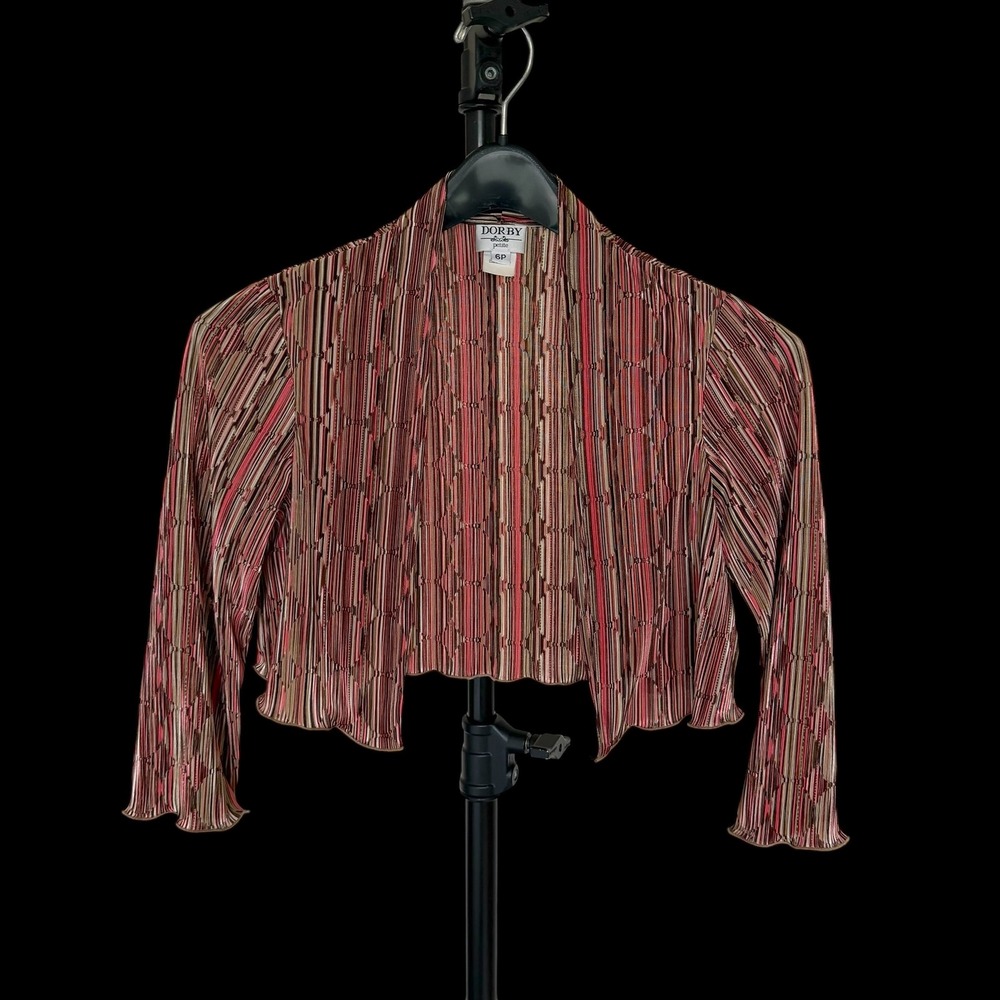 Y2K Petite Red Striped Pleated Open Front Shrug Cardigan 6P